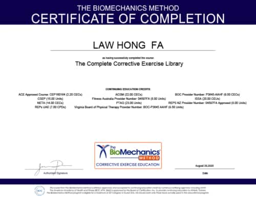 Certificate of the Complete Corrective Exercise Library